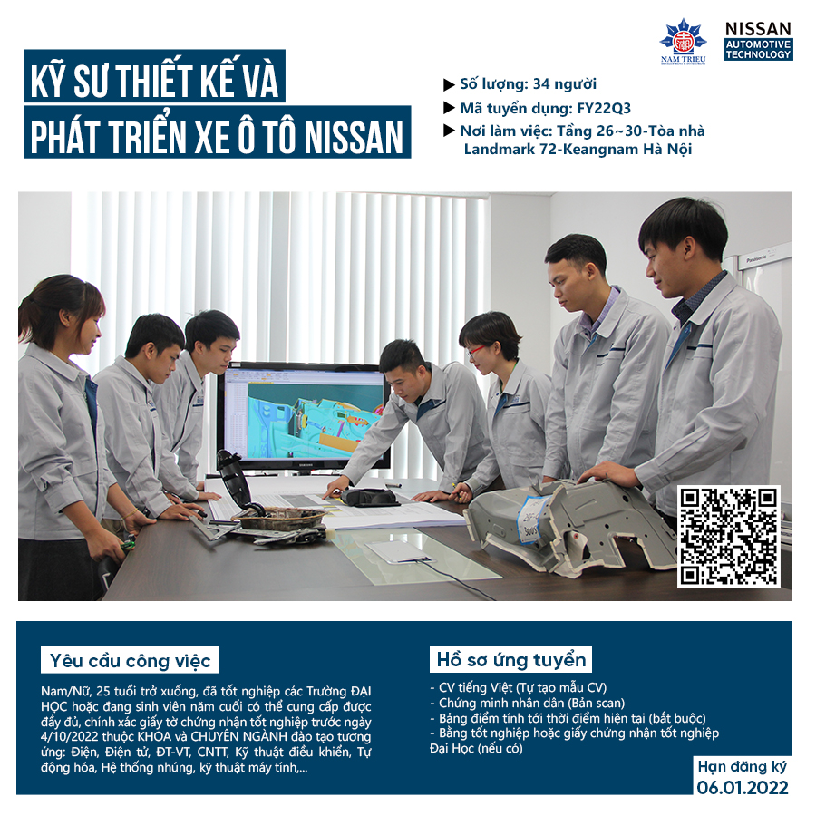 Thông báo tuyển sinh đào tạo của Công ty TNHH Nissan Automotive Technology Việt Nam dành cho SV ĐH K13 trở về trước