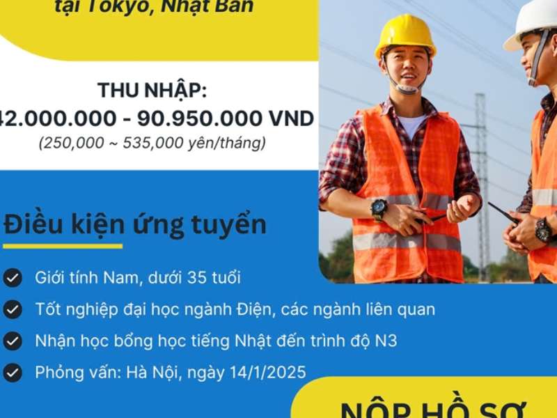 Quốc Tế Việt thông báo tuyển dụng vị trí Kỹ sư Điện - Quản lý công trình làm việc tại Công ty ngành năng lượng ở Tokyo - Nhật Bản